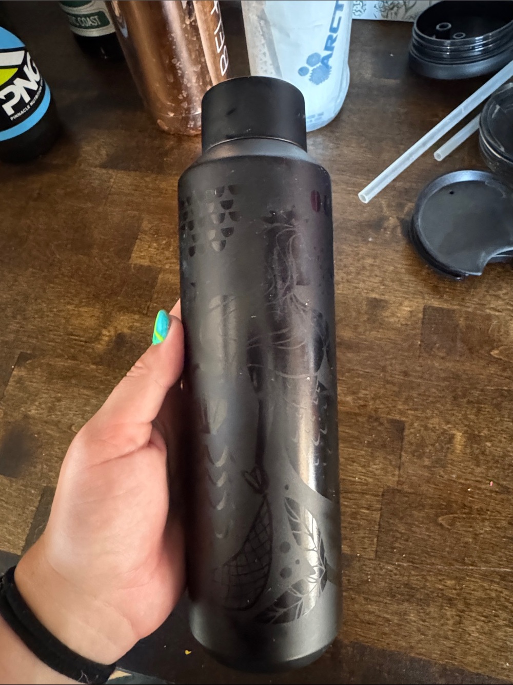 Starbucks Black Matte Stainless Water Bottle with Subtle Pattern